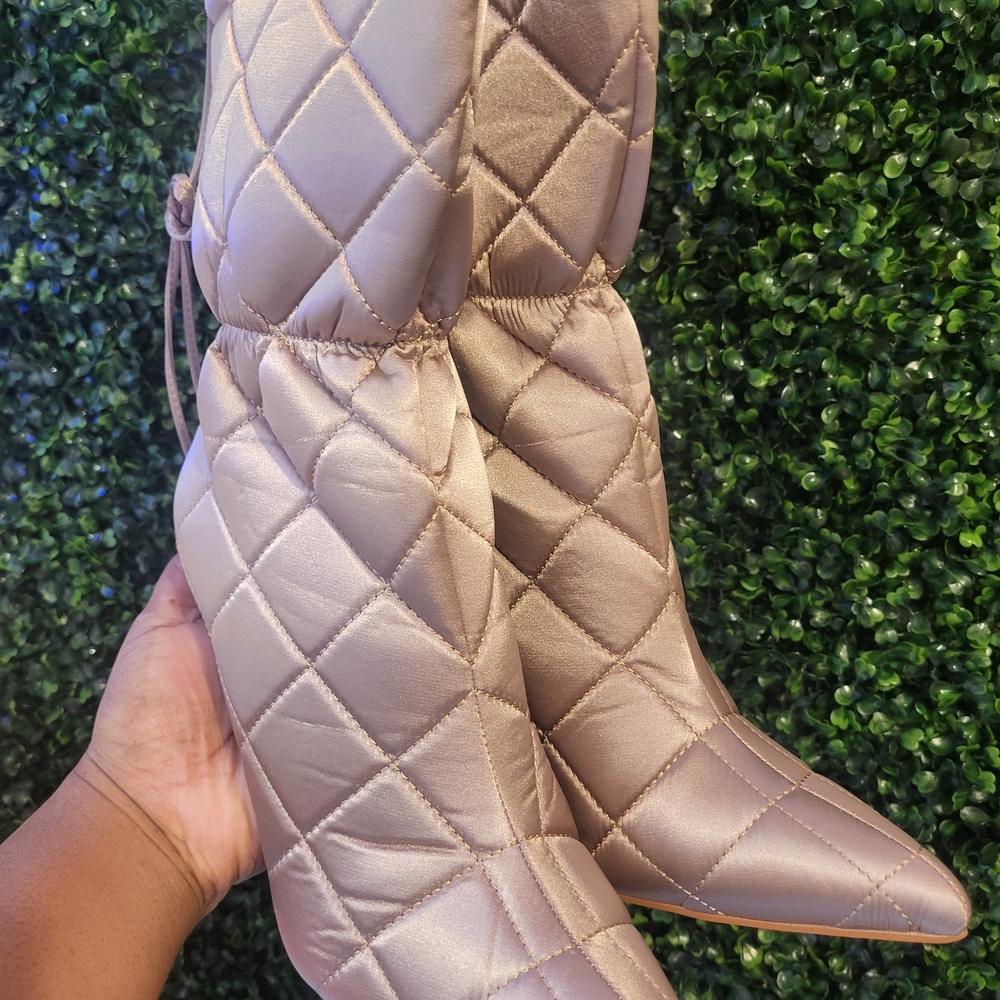 Fashion Nova Pink Quilted Satin  Women's Boots